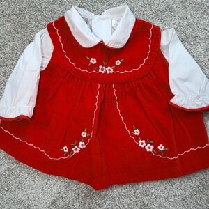 Cradle Togs Vintage Baby Girl Red Holiday Floral Embroidered Dress 12 Months